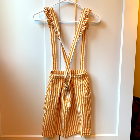 Urban Outfitters Rosie Ruffle Skirtall Overall Orange Stripe, XS - Picture 6 of 15
